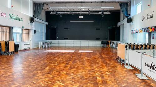 Moulton School and Science College Main Hall large Hall with polished Parquet style flooring 